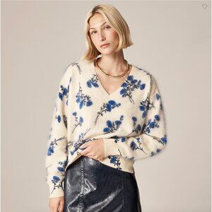 J.Crew Brushed cashmere V-neck sweater in toile floral print Sz XSmall *BNWT*